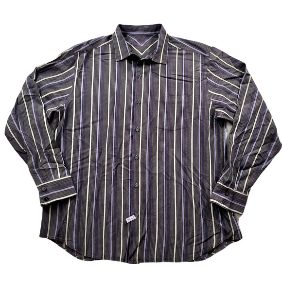 Tommy Bahama Silk Long Sleeve Shirt Mens‎ Large Grey Horizontal Stripe - Picture 1 of 8